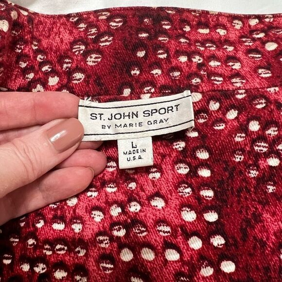 St. John sport Red and White pearl Studded Jacket abstract large - Picture 8 of 13